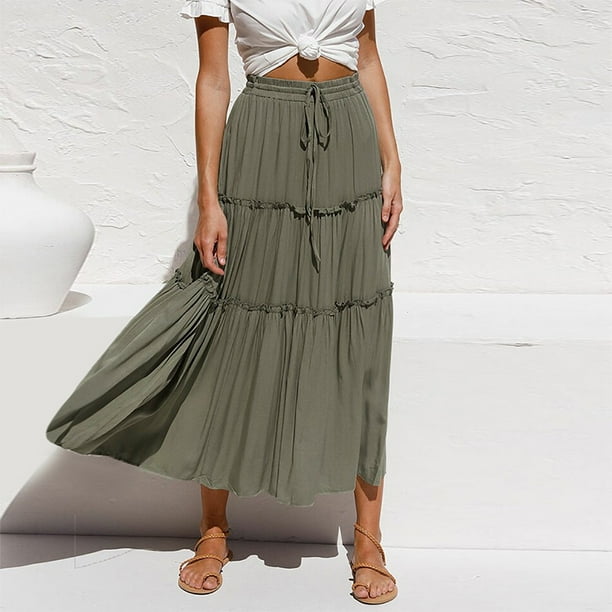 PLEATS PLEASE Layered Mesh Switching Skirt Grey,Khaki-green 4