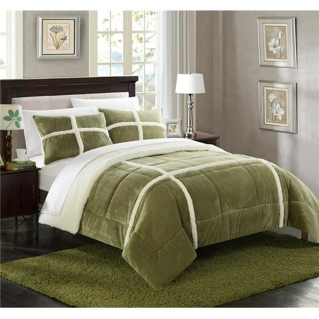Chic Home CS1997-US 2 Pièce Sherpa Cindy Vison Doublé X-Long Ensemble de Couette & 44; Vert