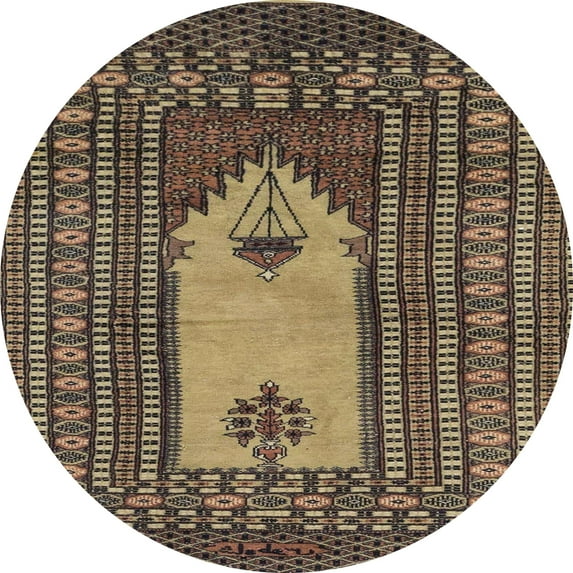 Ahgly Company Machine Washable Indoor Round Abstract Bakers Brown Area Rugs, 3' Round