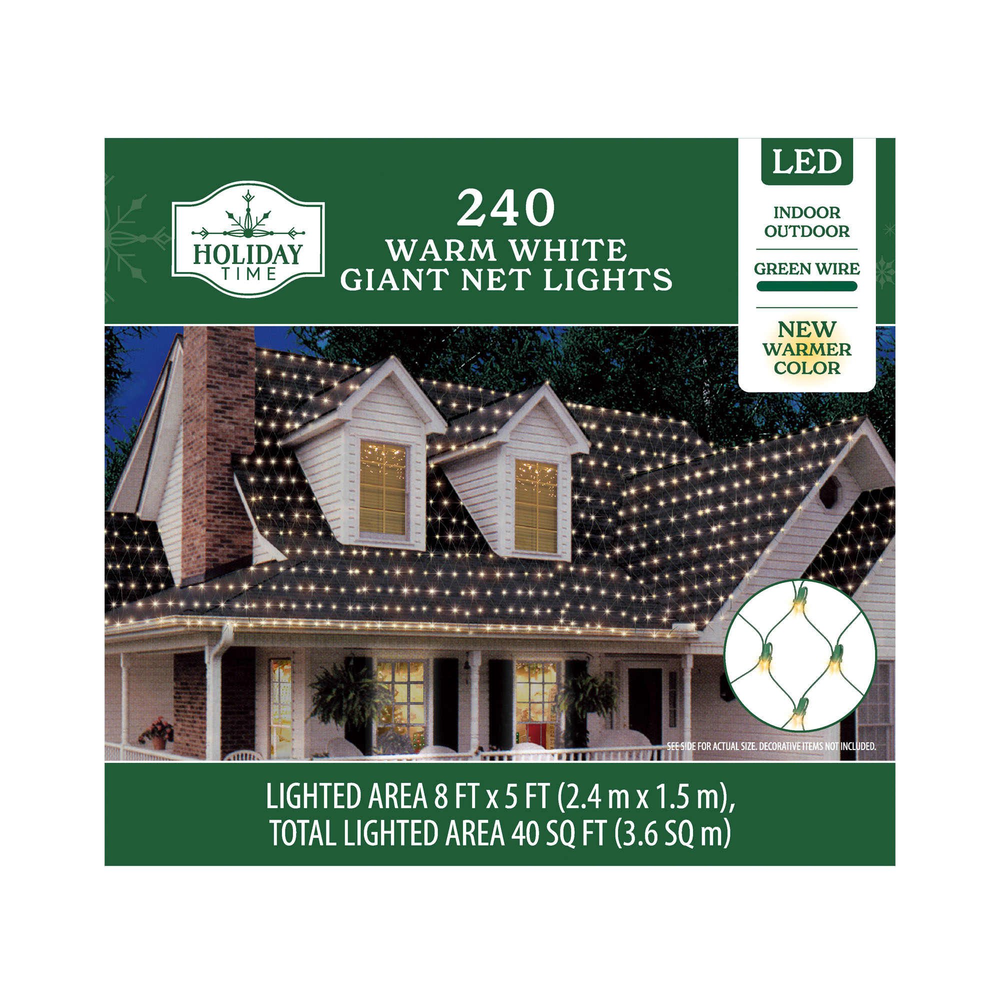 Indoor/Outdoor 240-Count LED Giant Net Christmas Lights, Warm White, 8' x 5', Holiday Time