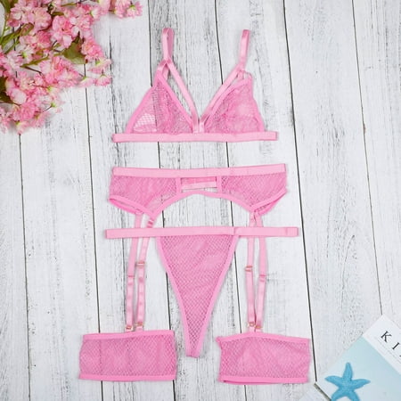 

〖Roliyen〗Lingerie For Women Fashion Steel Ring Lace Underwear Pajamas Sleepwear Garter Lingerie