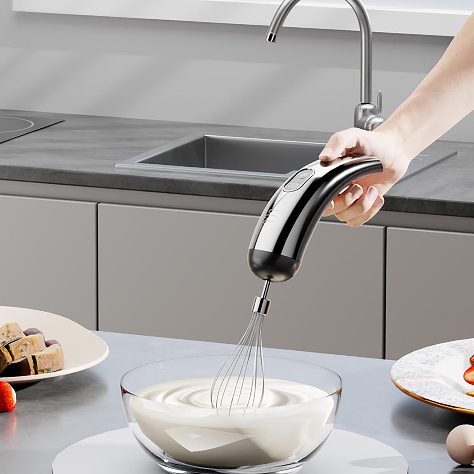 Specollect 4 Pcs Wireless Hand Mixer, Rechargeable Portable Egg Beater for Baking, for Cake Cream Eggs Batter Kitchen Cooking