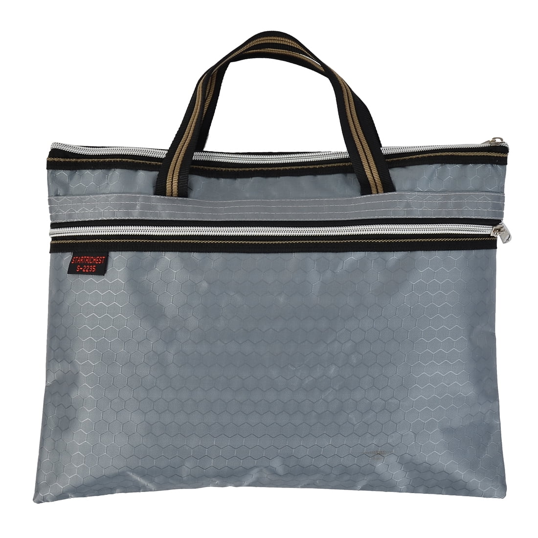Unique Bargains Document File Nylon Hexagon Pattern A4 Zip Up Hand Bag Tote Organizer Gray