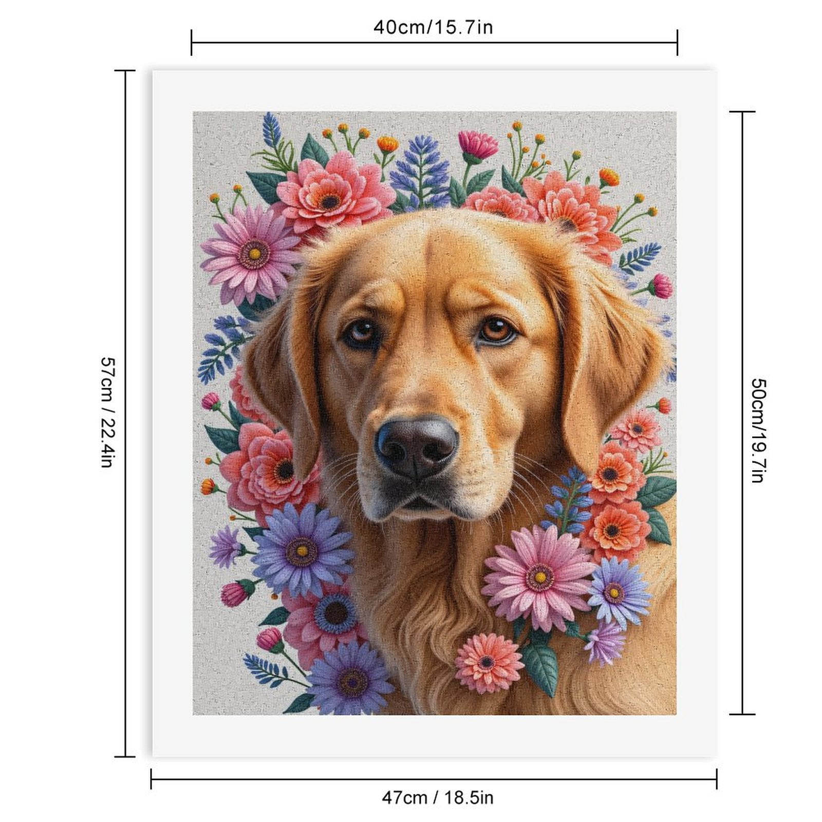 Paint By Numbers Kit for Adults Beginner - DIY Golden Retriever Floral Portrait Art Canvas Painting Kits for Adults, Frameless Paint By Number for Adults for Home Wall Decor 16x20 Inch