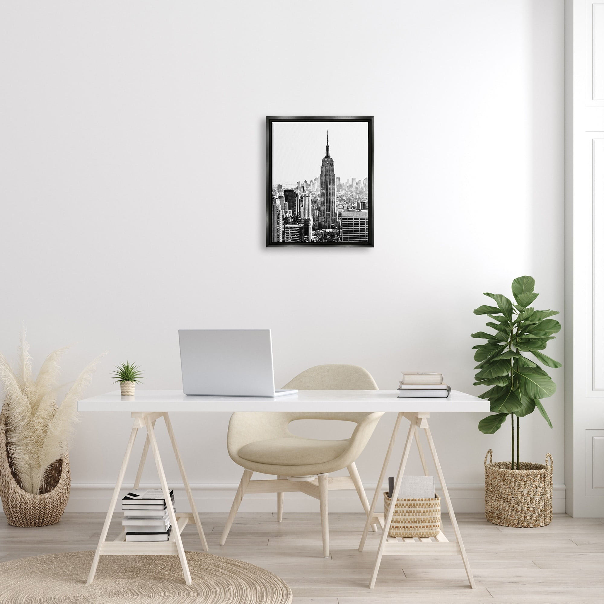 Stupell Industries New York Urban City Skyscrapers Downtown Skyline Photograph Jet Black Floating Framed Canvas Print Wall Art, Design by Bill Carson Photography