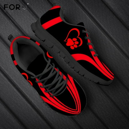 

Gradient Red Color Flats Women Shoes Paw Heart Print Ladies Shoes Spring/Autumn Female Sneakers Shoes Casual Shoes