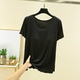 thumbnail image 3 of Comdrip Womens Basic Tops, Women's Bra T Shirt Loose Summer Thin Home Clothing Tops Women's Chest Pad Base Sweat Shirt Short Sleeves Chest Pad T Shirt Summer Tees for Women 2025 Black 2XL, 3 of 4