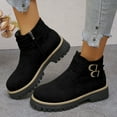 thumbnail image 3 of Rokment Platform Boots for Women 2025 Fashion Casual Buckles Chunky Mid Heel Dress Ankle Booties with Side Zipper Black Size 6.5, 3 of 7