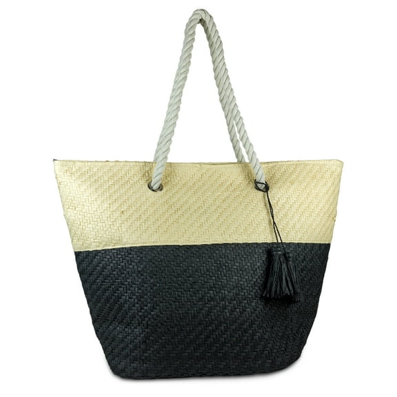 Magid Women's Color Block Paper Straw Beach Tote Bag with Double Rope Handle