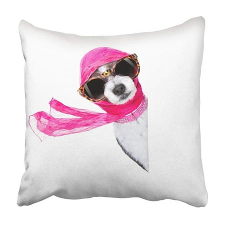 BPBOP Chic Fashionable Diva Luxury Cool Dog With Funny Sunglasses Scarf And Necklace White Pillowcase 20x20 inch