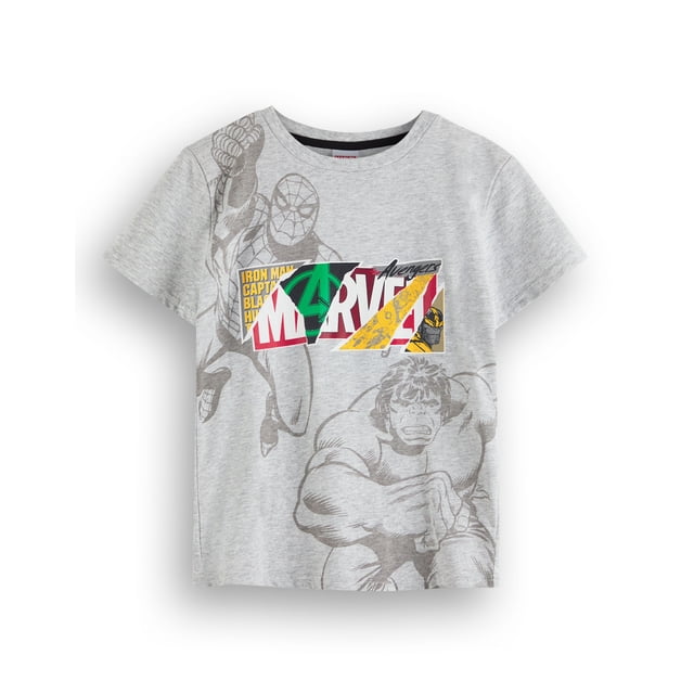 Marvel T-Shirt à Manches Courtes Unisexe pour Enfants avec Imprimé de Logo Gris à l'Avant (5-6 Ans)