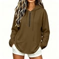 thumbnail image 2 of NTACZA Sweatshirt for Women Hoodies Half Zip Cozy Long Sleeve with Pockets Drawstring Daily Outfits Coffee M, 2 of 9