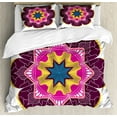 thumbnail image 1 of Ethnic Duvet Cover Set Queen Size, Artistic Abstract Flower Henna Motif Inspired by Vintage Mandalas in Vibrant Colors, Decorative 3 Piece Bedding Set with 2 Pillow Shams, Multicolor, by Ambesonne, 1 of 3