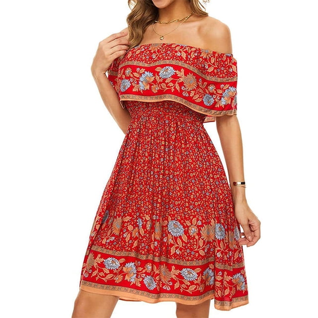 Sonducket Vestido corto informal para niñas, vestido veraniego cómodo de cintura alta, para discoteca, vacaciones, noche, verano, ropa de moda, Prendas para la parte del cuerpo Rojo L