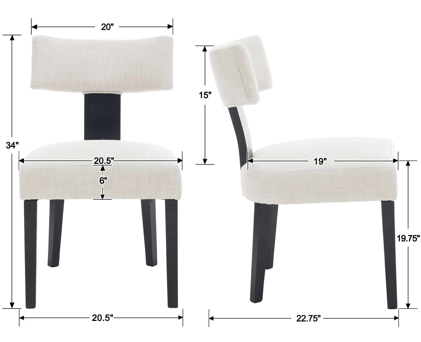 Guyou Dining Chairs Set of 2, Mid-Century Modern Linen Upholstered Kitchen Chairs with Curved Backrest, Wooden Side Chairs for Dining Kitchen Living Room Bedroom, Beige