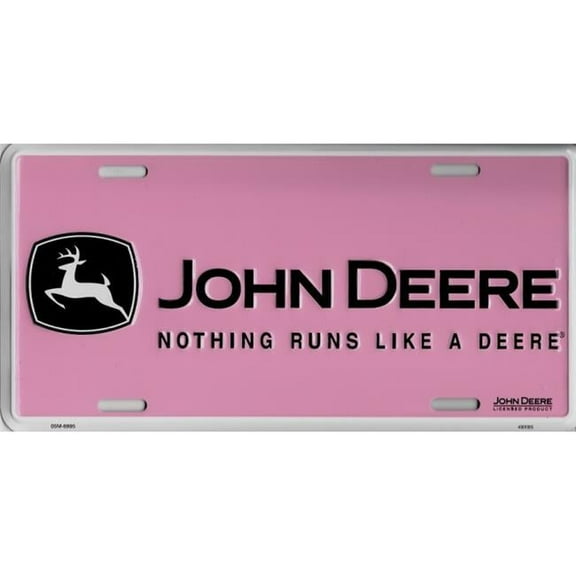 John Deere Pink Metal License Plate