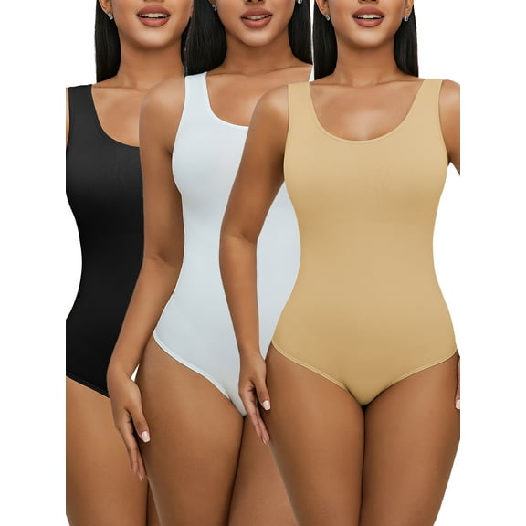 YouLoveIt Women's Bodysuit Shapewear Ribbed Bodysuit Seamless Sleeveless Square Neck Tank Top Shapewear Backless Bodysuit Tops Body Shaper One Piece Lingerie Shapewear Corset