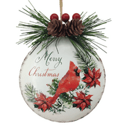 Holiday Time Cardinal Metal Ornament. Casual Traditional Theme. Cardinal Pattern. Red & White Color