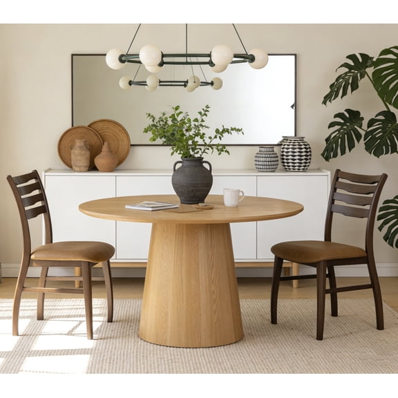 Guyou Farmhouse Dining Chairs Set of 2, Mid-Century Modern Solid Wood Dining Side Chairs, PU Upholstered Kitchen Chairs with Ladder Back for Dining Room Living Room Restaurant, Walnut Frame