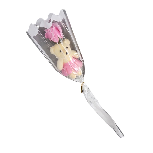 Ramo de rosas de San Valentín con oso, flor de jabón individual con oso de peluche, ramo de rosas artificiales, regalos para bodas y aniversarios.