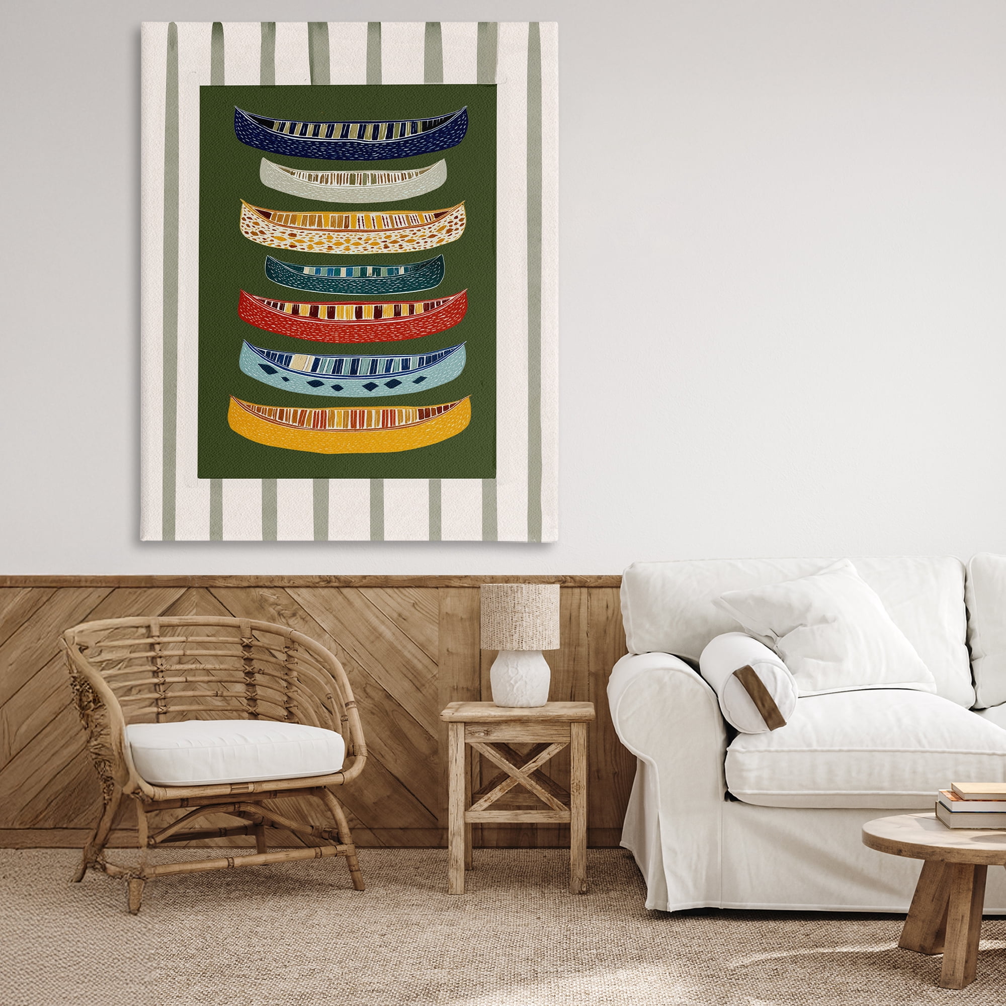 Stupell Industries Patterned Canoes over Stripes Canvas Wall Art, design by Yen