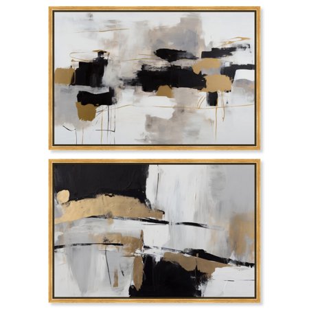 Golden Luxe Glam Set Canvas Set Canvas Abstract Wall Decor by Art Remedy, Gold Frame, 24 x 16