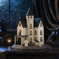 thumbnail image 4 of Liamobondopolis Light Up White Ceramic Spooky Mansion Figurine with Ghost Pumpkin Tombstone Decor for Halloween Tabletop Fireplace Mantel Farmhouse Holiday Decor 8 In, 4 of 7
