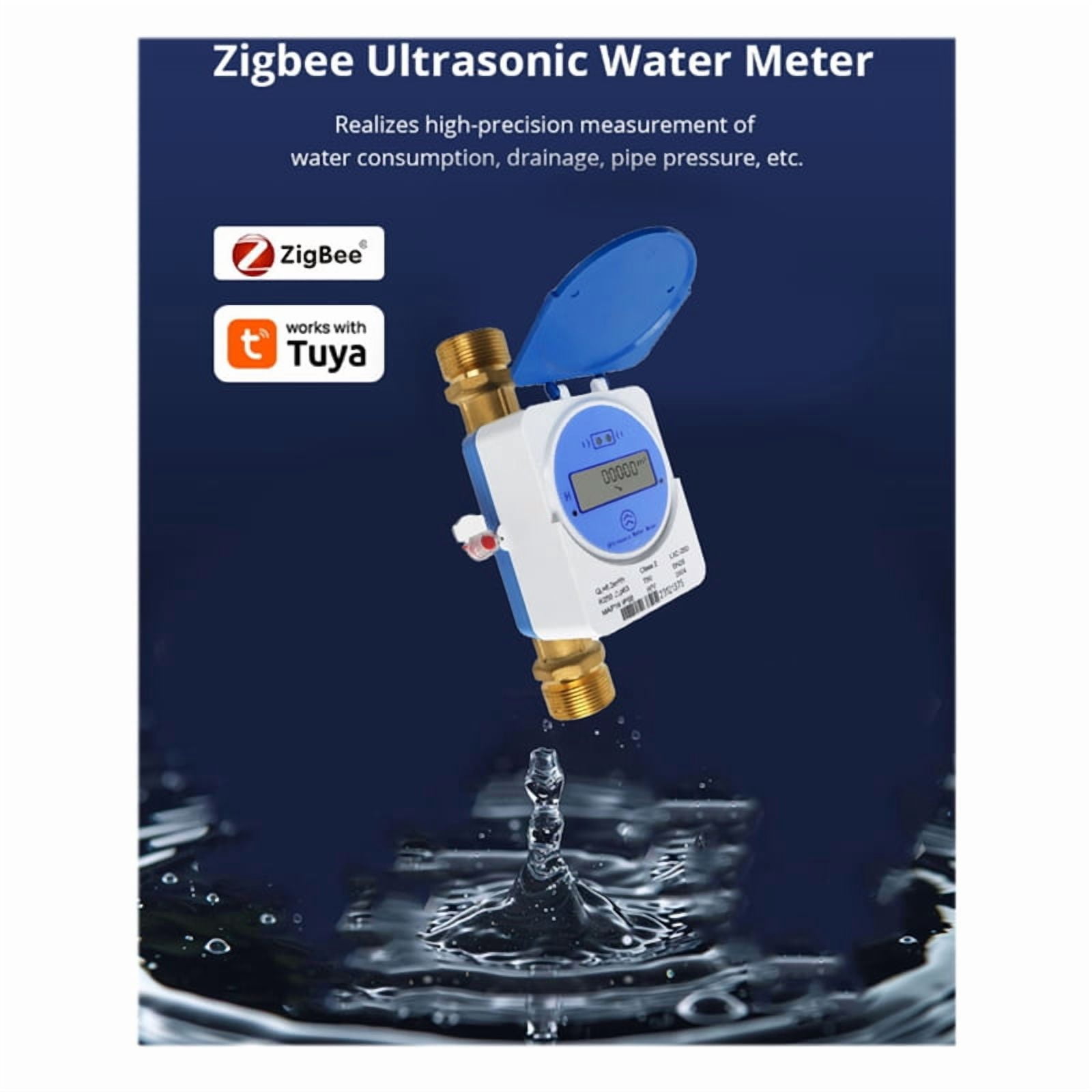 Tuya Zigbee Smart Ultrasonic Water Meter Dn25Mm Lcd Display Ip68 Works Water Quantity  Consumption Measurement