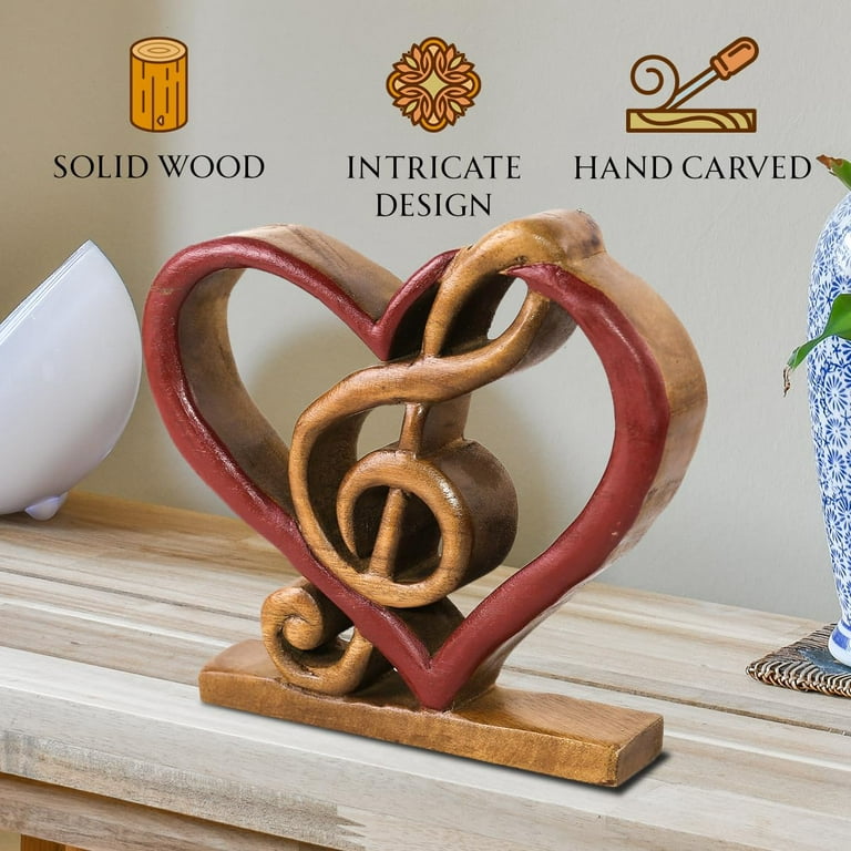Signed Wood Sculpture of Heart in Hands, 'Giving Love
