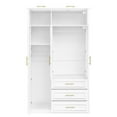 thumbnail image 5 of PAPROOS Wooden Armoire Wardrobe Closet with 3 Drawers, Clothing Storage Cabinet with Shelves, Wardrobe with LED, Sturdy Freestanding Modern Bedroom Clothing Armoires, White, 5 of 10