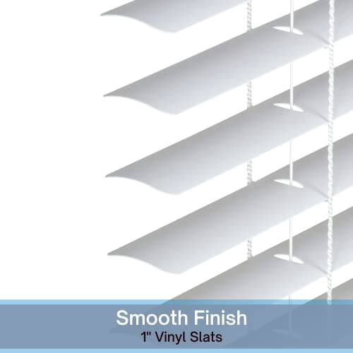 1-Inch Vinyl Cordless Mini Blind for Windows and Doors, 18x36 Inches, Light Filtering White Window Treatment for Home and Office Interior