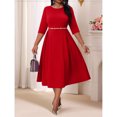 thumbnail image 2 of Red Plus Size Womens Fit & Flare Midi Dress With 3/4 Sleeve And Round Neck, 2 of 5