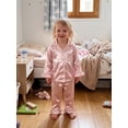 thumbnail image 3 of Cjfdfy Toddler Baby Girl Satin Pajamas Set Solid Color Ruffled Trim Button Down Long Sleeve Tops And Pants Little Baby Cute Soft Satin Loungewear 1-6Y, 3 of 9