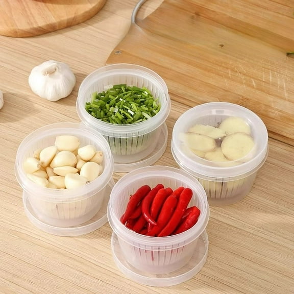 BOHORIZON 4 Pcs Vegetable Storage Box, Ginger Garlic Onion Keep Fresh Container with Drain Basket