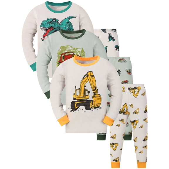 WIBACKER Cotton 2 Piece Set Excavator Pajamas for Boys 2-9 Years Long Sleeve Set Toddler Boys Pjs Kids Sleepwear