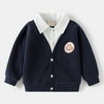thumbnail image 5 of idosla Toddler Little Boy Spring Lapel Splicing Long Sleeve Two Piece Outfits Cartoon Bear Top (Navy, 3-4 Years), 5 of 6