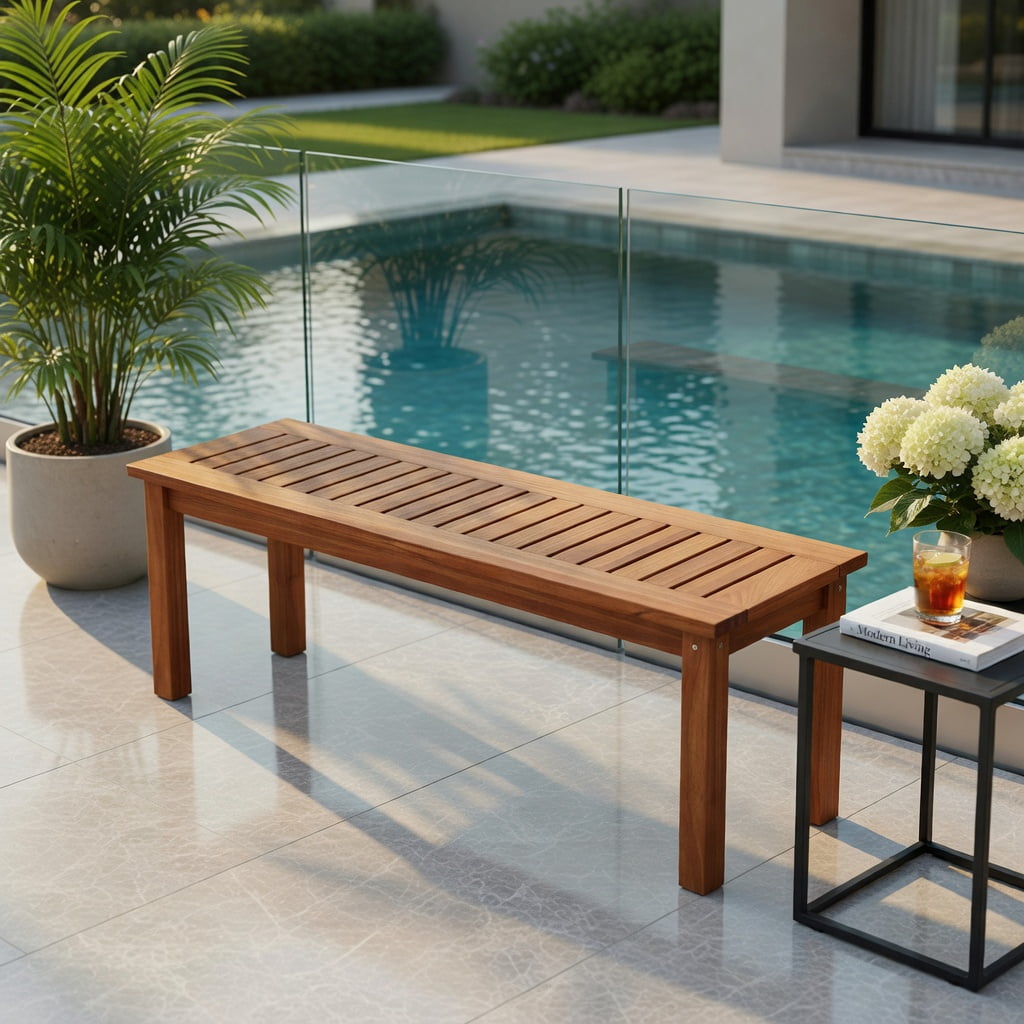 Hommoo Wood Outdoor Patio Bench for 2 People, Backless Slatted Garden Bench with Reinforced Frame, Easy 5-Minute Assembly, Perfect for Porch, Deck & Backyard, Natural
