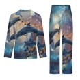 thumbnail image 3 of Dolphins Galaxy Women's Long Sleeve Flannel Pajama Set Sleepwear L, 3 of 5