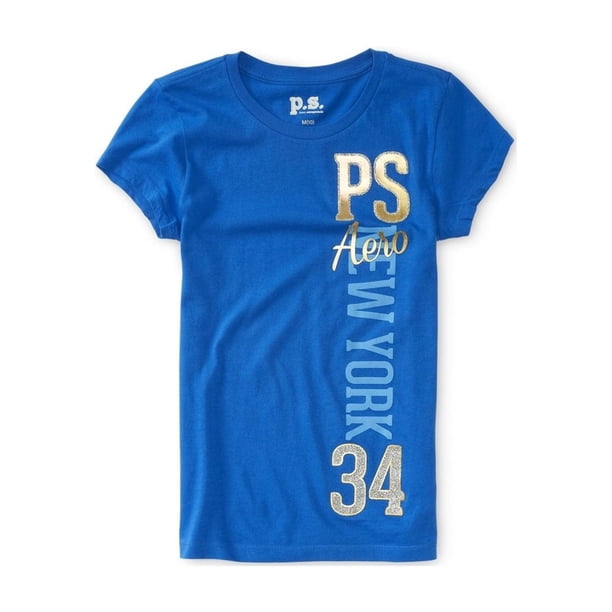 Aeropostale Girls New York 34 Camiseta Gráfica, Azul, 4