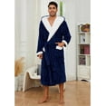 thumbnail image 7 of U2SKIIN Mens Robe with Hood,Full Length Plush Robe for Men Contrast Thick Fleece Bathrobe (Navy, XX-3X-Large), 7 of 7
