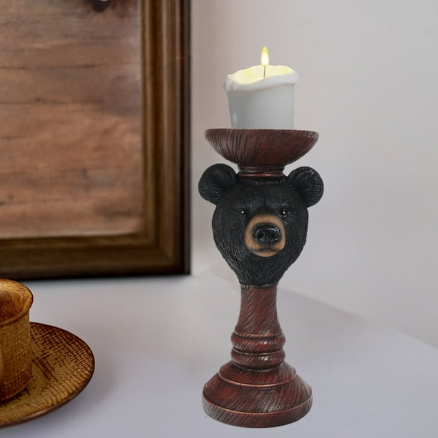 Candelabros, velas, base de madera similar a oso negro, decoración de resina europea, centro de mesa creativo, soporte de vela artesanal ecológico, adorno festivo para el hogar, candelabro de resina