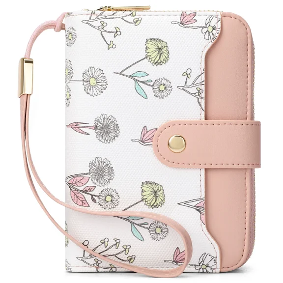 Women's Floral Printed PU Leather RFID Zip Around Wallet, Large Capacity Accordion organizer with 24 Card Slots, Detachable Wrist Strap, ID Window, for Women Gift