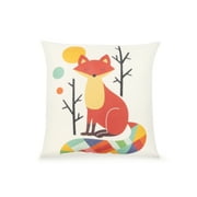 Pal Fabric Blended Linen Animals Square 18x18 Pillow Cute Fox Cover