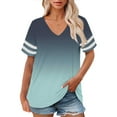thumbnail image 2 of Bovemsi Plus Size V Neck T Shirts Women Short Sleeve Tops Casual Summer Tshirts Loose Fit Tee, Blue Women's Summer Short Sleeve T-Shirts, 3XL, 2 of 4