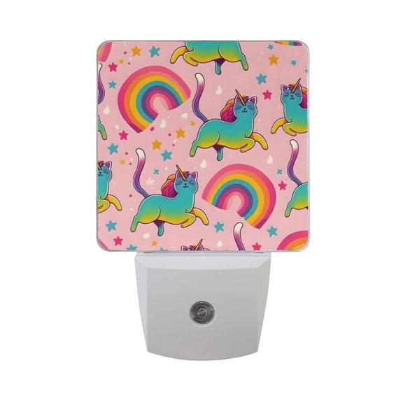 Rainbow Cats Unicorns Night Light 2 Pack LED Nightlight Plug into Wall Dusk to Dawn Sensor Soft White