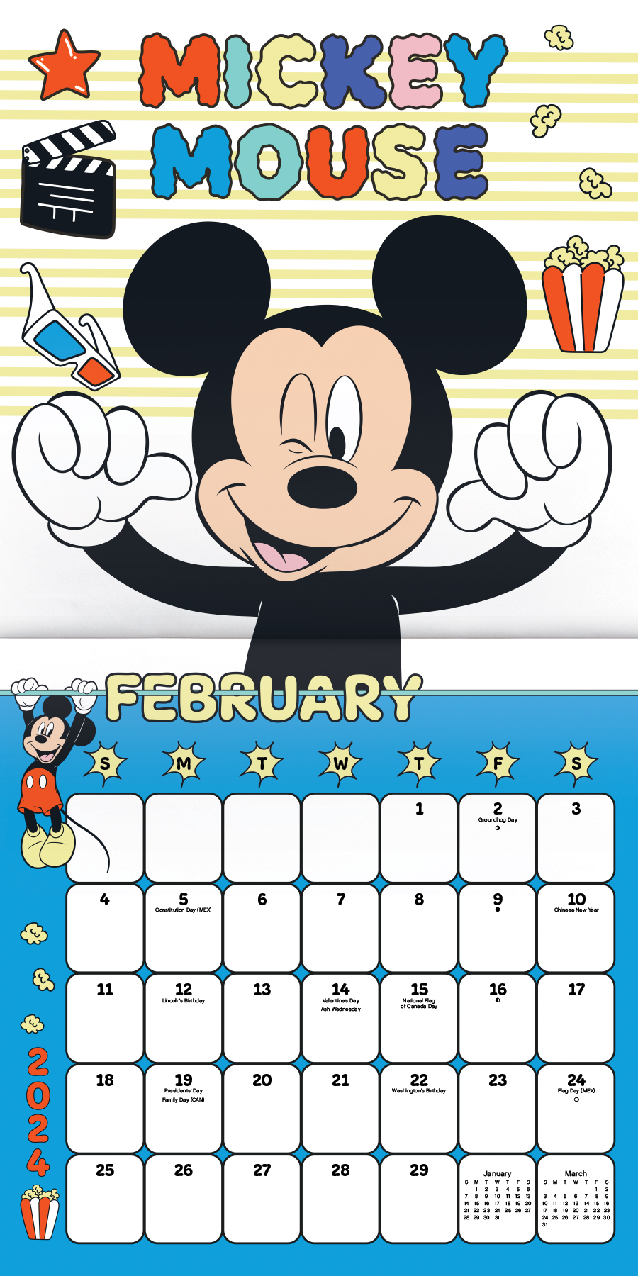 Trends International 2024 Disney Mickey Mouse Wall Calendar & Push Pins