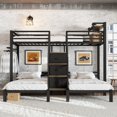 thumbnail image 4 of Triple Twin Bunk Bed with Storage Stair Drawers, Heavy Duty Metal Frame for 3 Sleepers, No Box Spring Needed, Black, 4 of 11