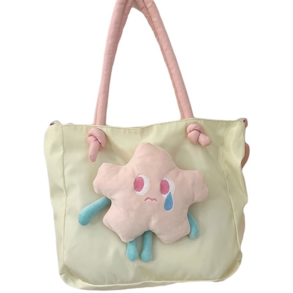 Bolso de mano de nailon de gran capacidad, extraíble, lindo muñeco de estrella, bolso de mensajero para PC, libro, lápiz labial