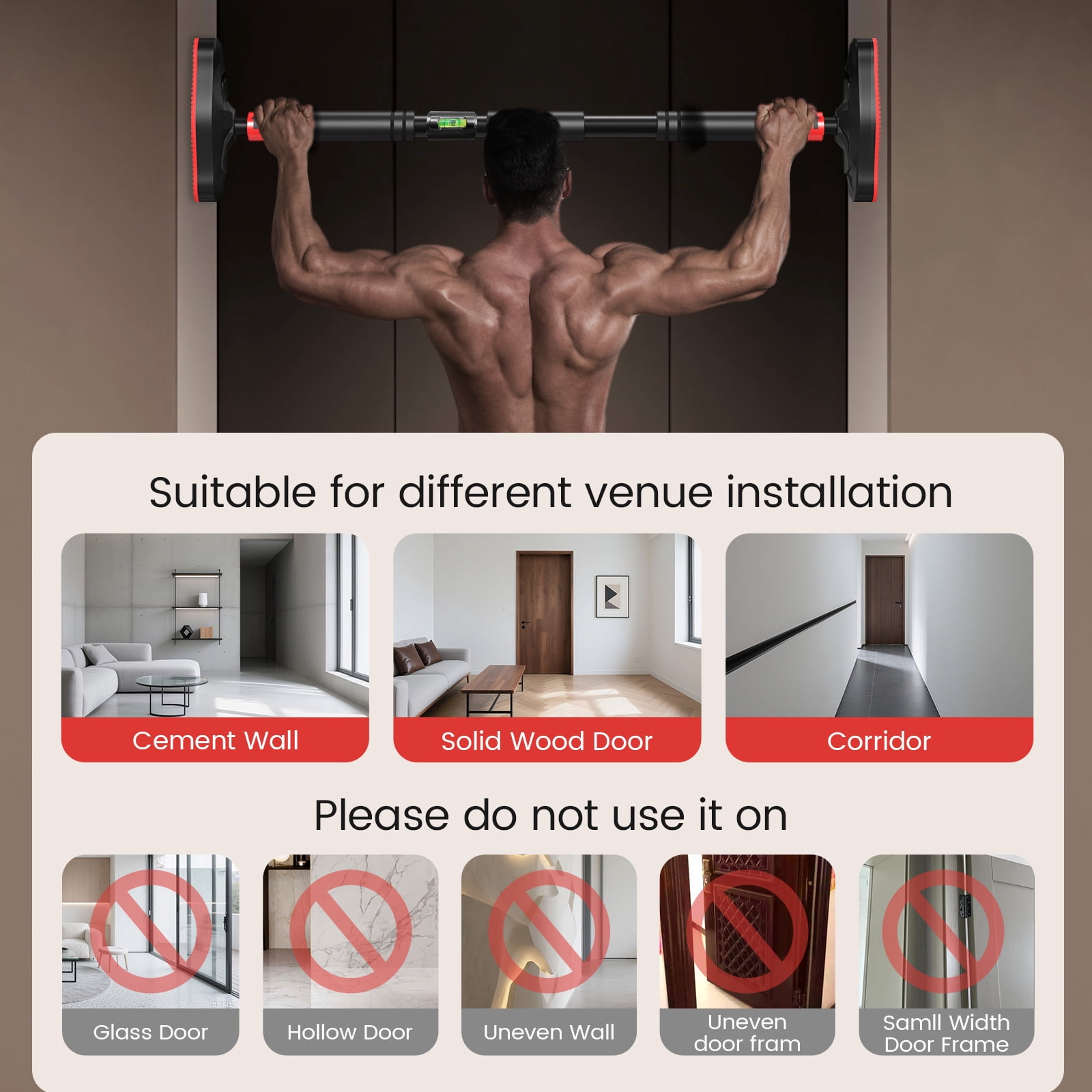 ATHSPO Pull Up Bar for Doorway, Adjustable Door Frame Pull Up and Chin Up Bar, Total Upper Body Workout Bar for Home Gym Workouts (installation distance27''-37'')