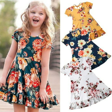 2019 Summer Toddler Kid Baby Girls Floral Summer Short Sleeve Party Pageant